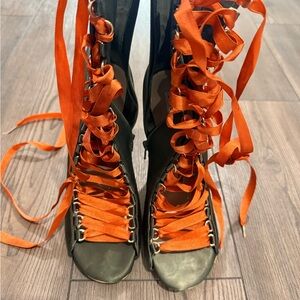 Steve Madden Black and Orange Lace-Up Boots